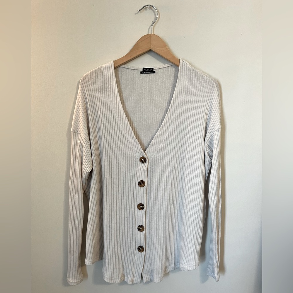 Urban Outfitters - Out From Under Ribbed Button Down Long Sleeve Top, Size M